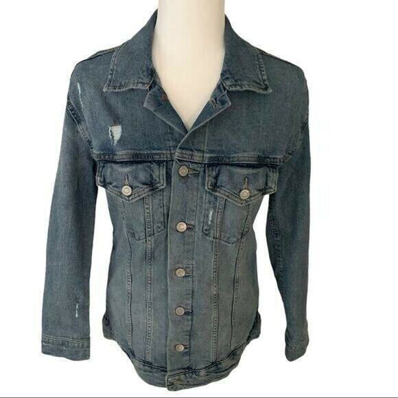 Lucky Brand Women's Jean Denim Truck Jacket Size XS Ripped Pockets Long Sleeve - Picture 5 of 12